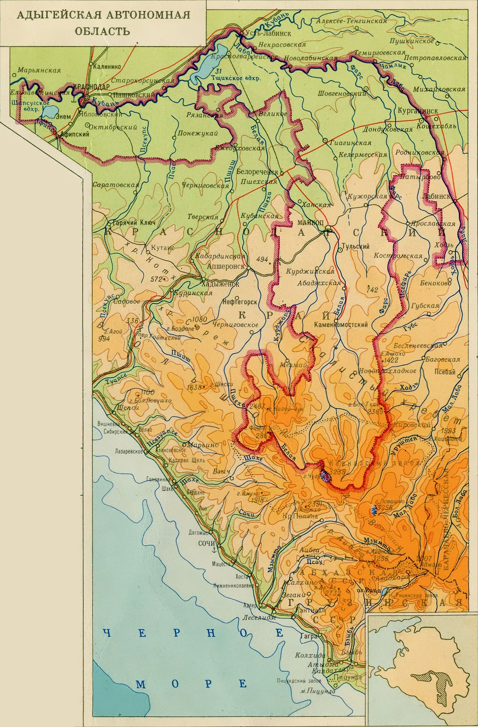Карта адыгеи подробная со всеми городами