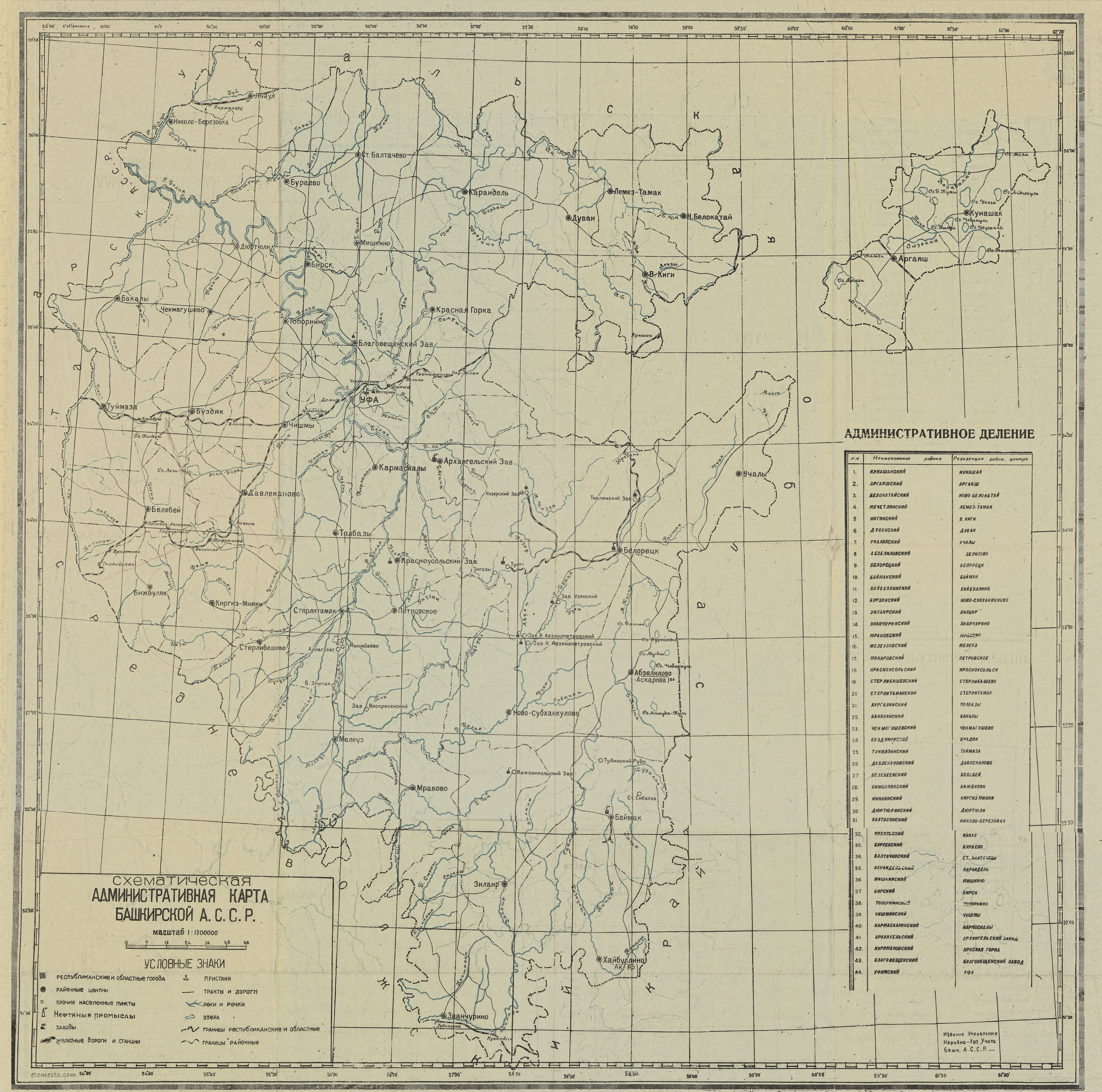 Карта башкирской асср 1953 года