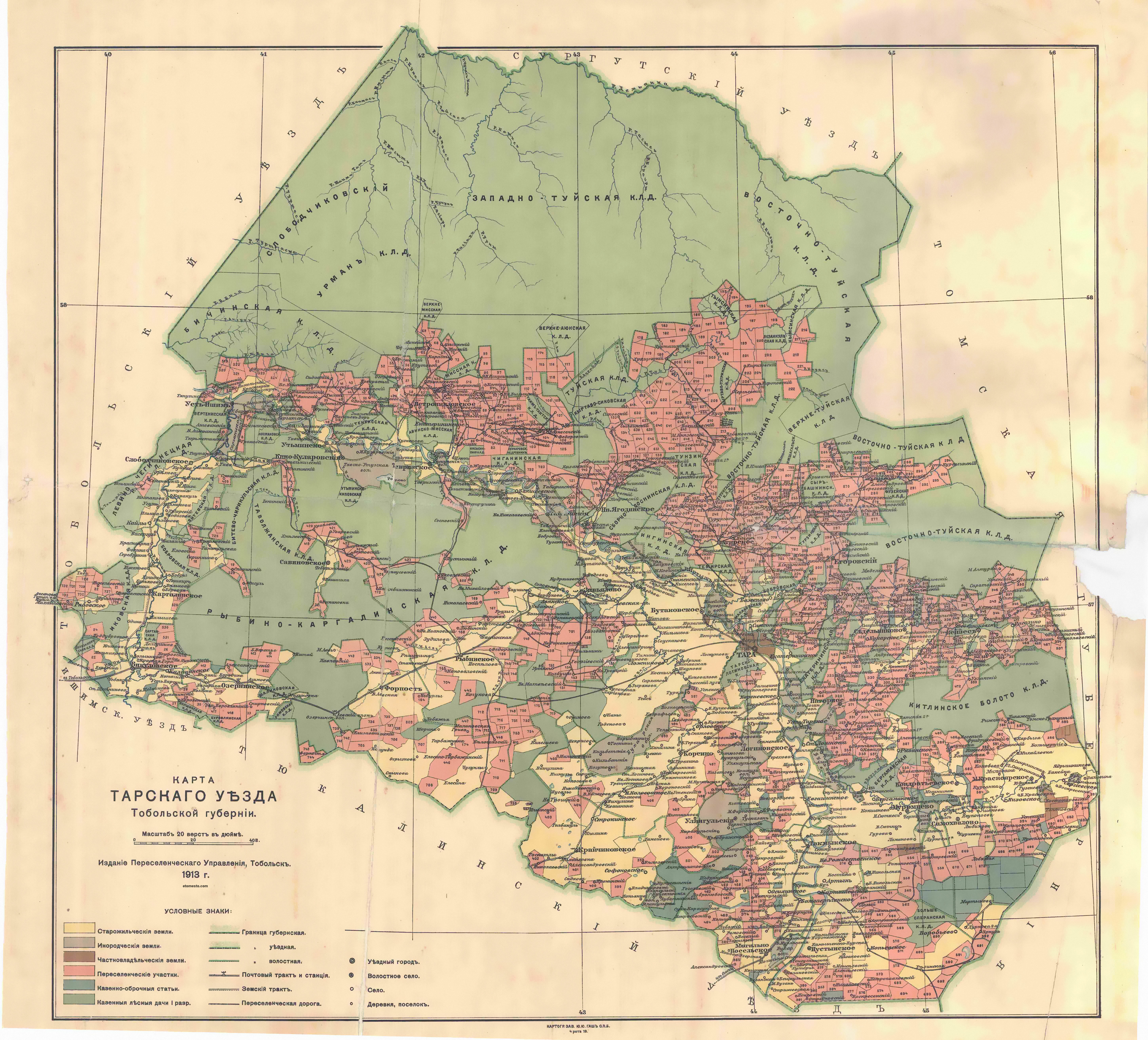 Карта ишимского уезда тобольской губернии 1913 года