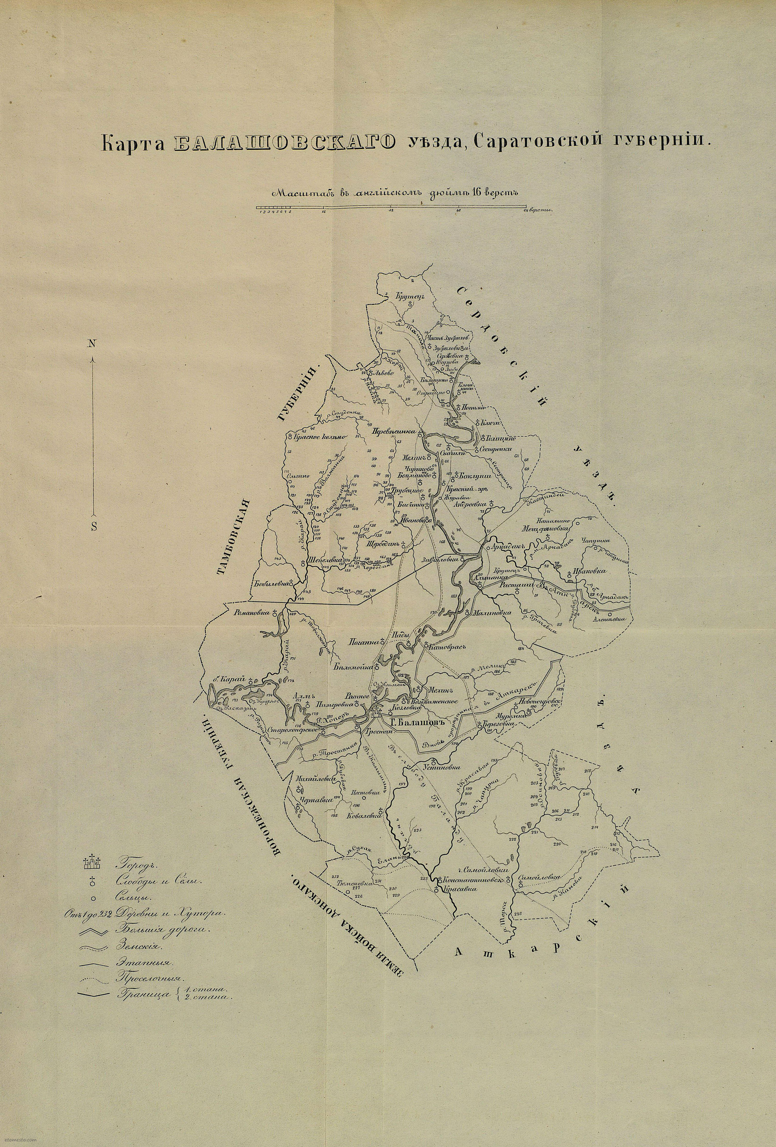 Карта балашовского уезда 1853 года